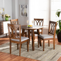 Baxton Studio Leon-Grey/Walnut-5PC Dining Set Leon Modern and Contemporary Grey Fabric Upholstered and Walnut Brown Finished Wood 5-Piece Dining Set